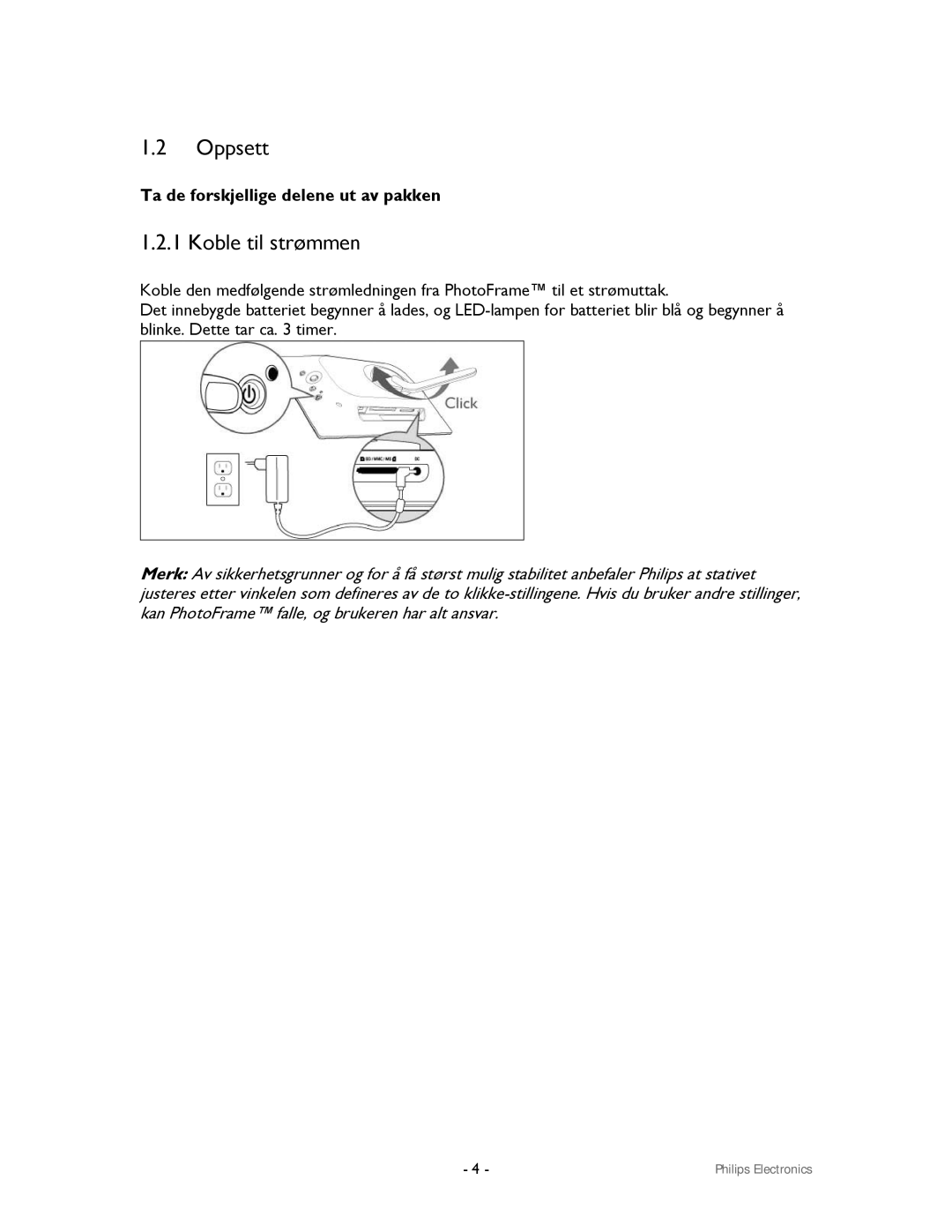 Philips 9FF2CWO, 9FF2CMI user manual Oppsett, Koble til strømmen, Ta de forskjellige delene ut av pakken 