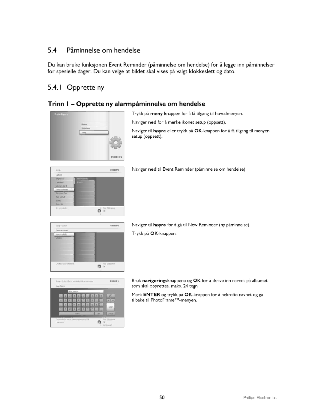 Philips 9FF2CWO, 9FF2CMI user manual Påminnelse om hendelse, Opprette ny 