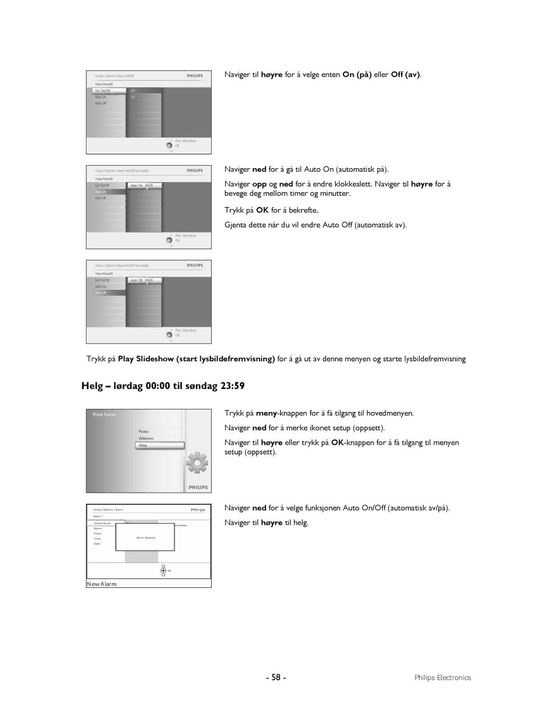 Philips 9FF2CWO, 9FF2CMI user manual Helg lørdag 0000 til søndag 