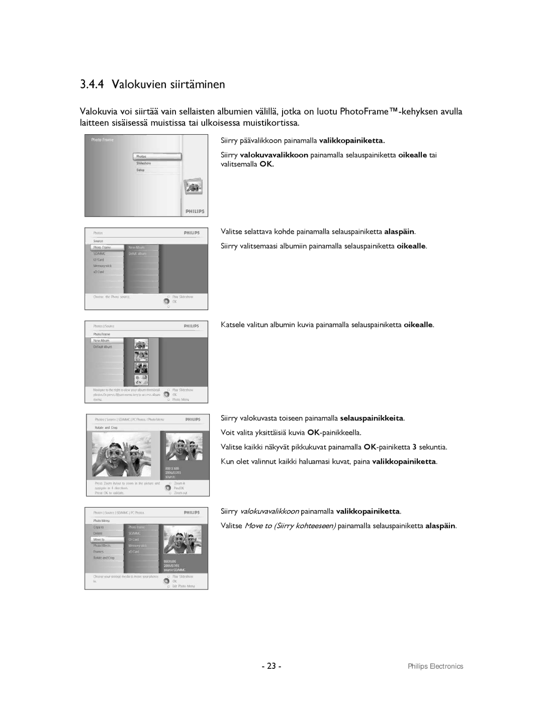 Philips 9FF2CMI, 9FF2CWO user manual Valokuvien siirtäminen 