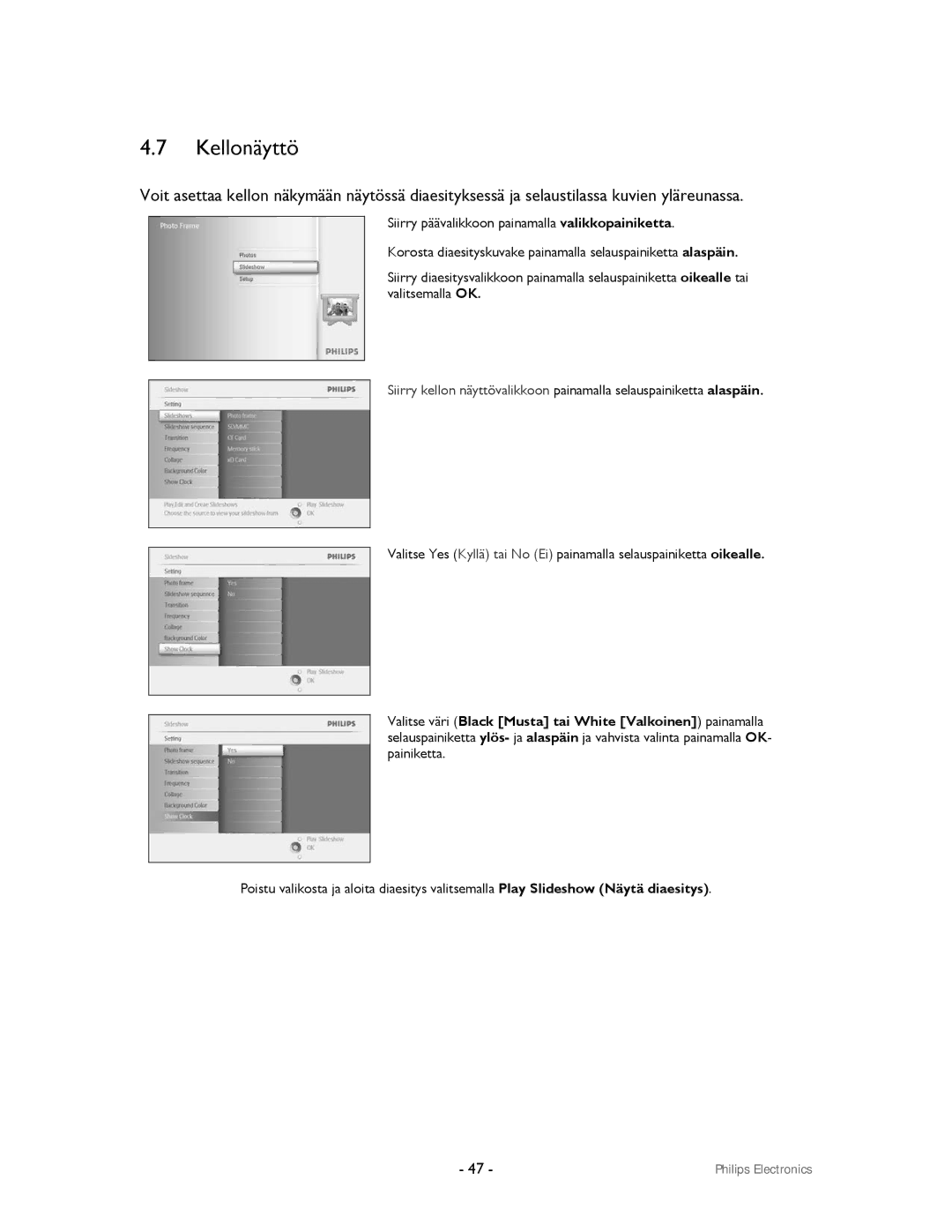 Philips 9FF2CMI, 9FF2CWO user manual Kellonäyttö 