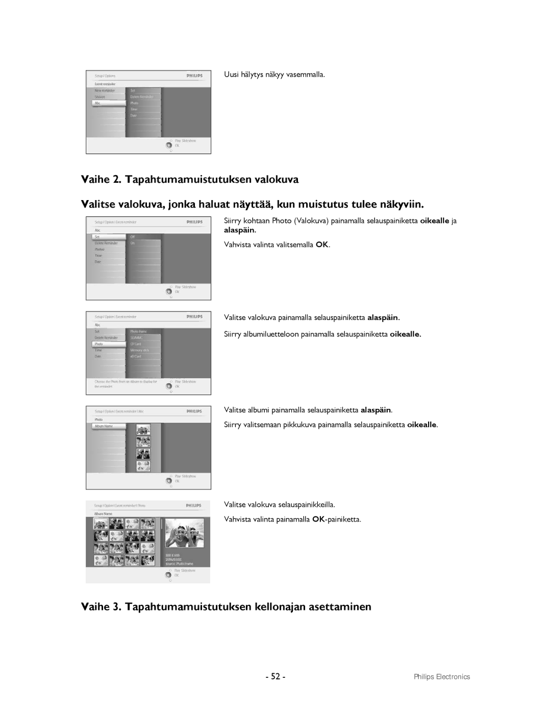 Philips 9FF2CWO, 9FF2CMI user manual Vaihe 3. Tapahtumamuistutuksen kellonajan asettaminen 