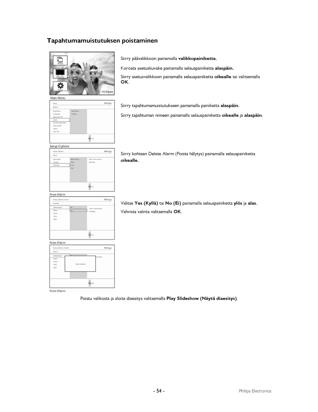 Philips 9FF2CWO, 9FF2CMI user manual Tapahtumamuistutuksen poistaminen 