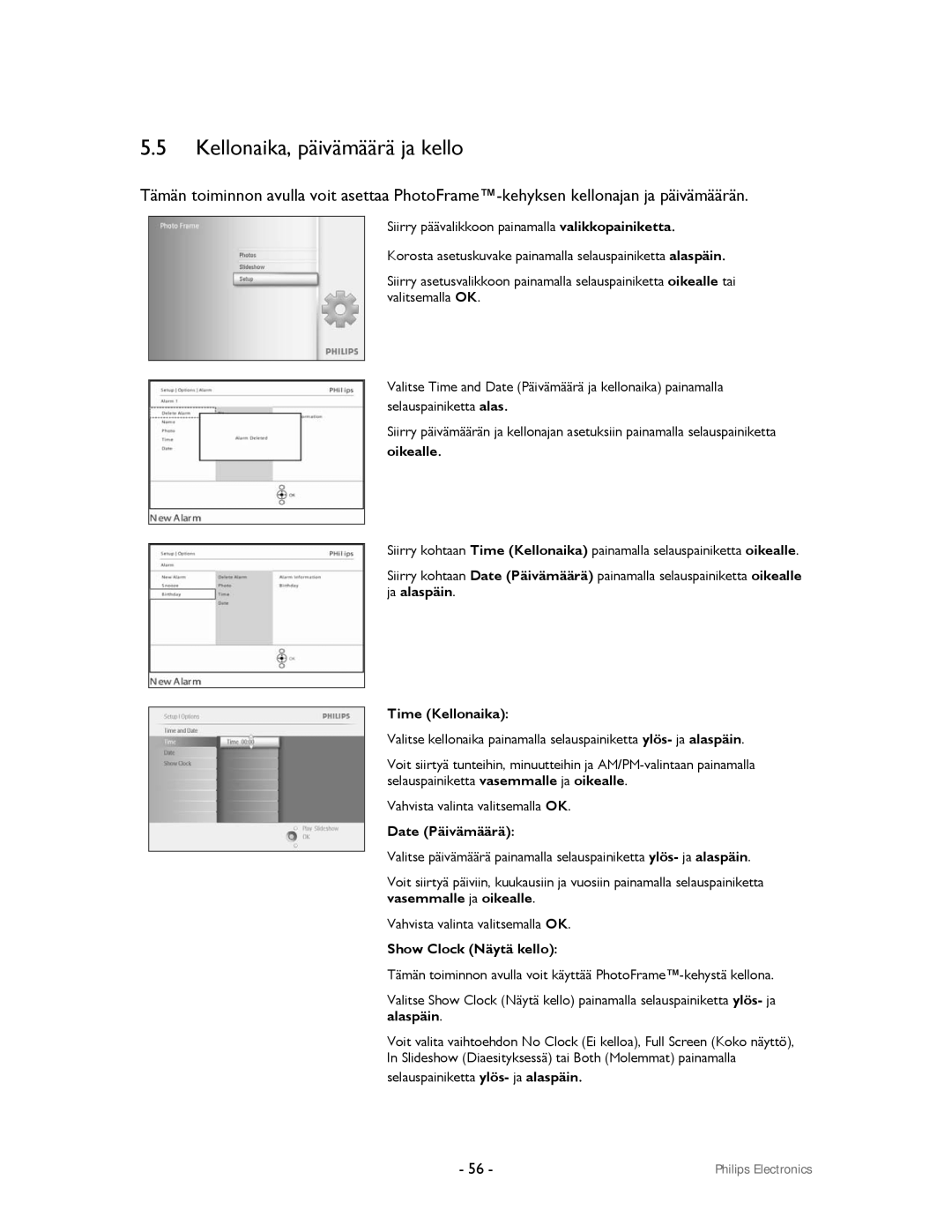 Philips 9FF2CWO, 9FF2CMI user manual Kellonaika, päivämäärä ja kello 