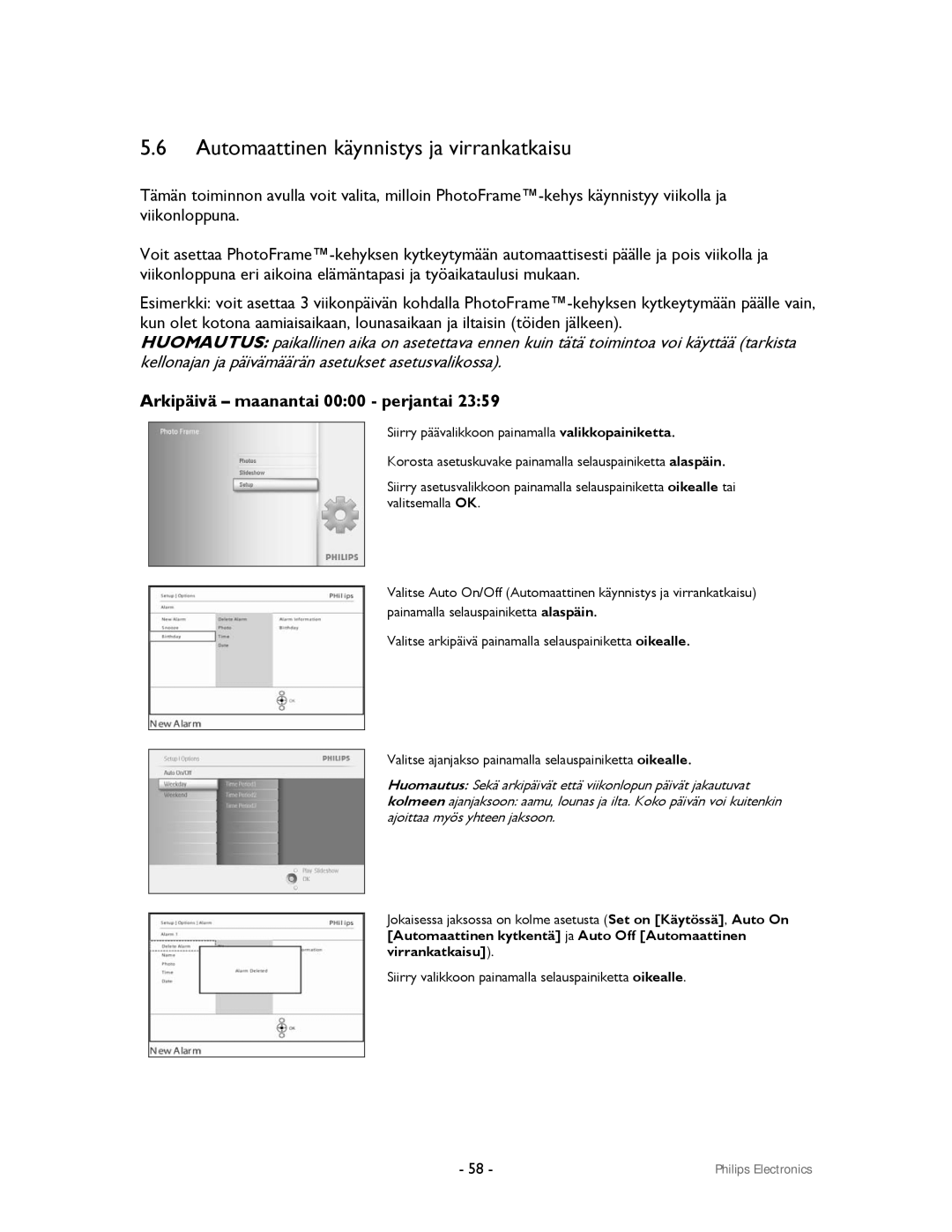 Philips 9FF2CWO, 9FF2CMI user manual Automaattinen käynnistys ja virrankatkaisu, Arkipäivä maanantai 0000 perjantai 