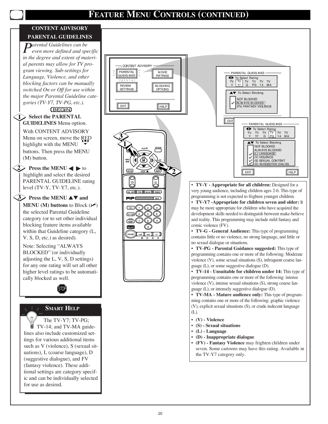 Philips 9P5031C1, 9P5531C1, 9P6031C1, 9P5034C1, 9P5534C1, 9P6034C1 manual Content Advisory Parental Guidelines 