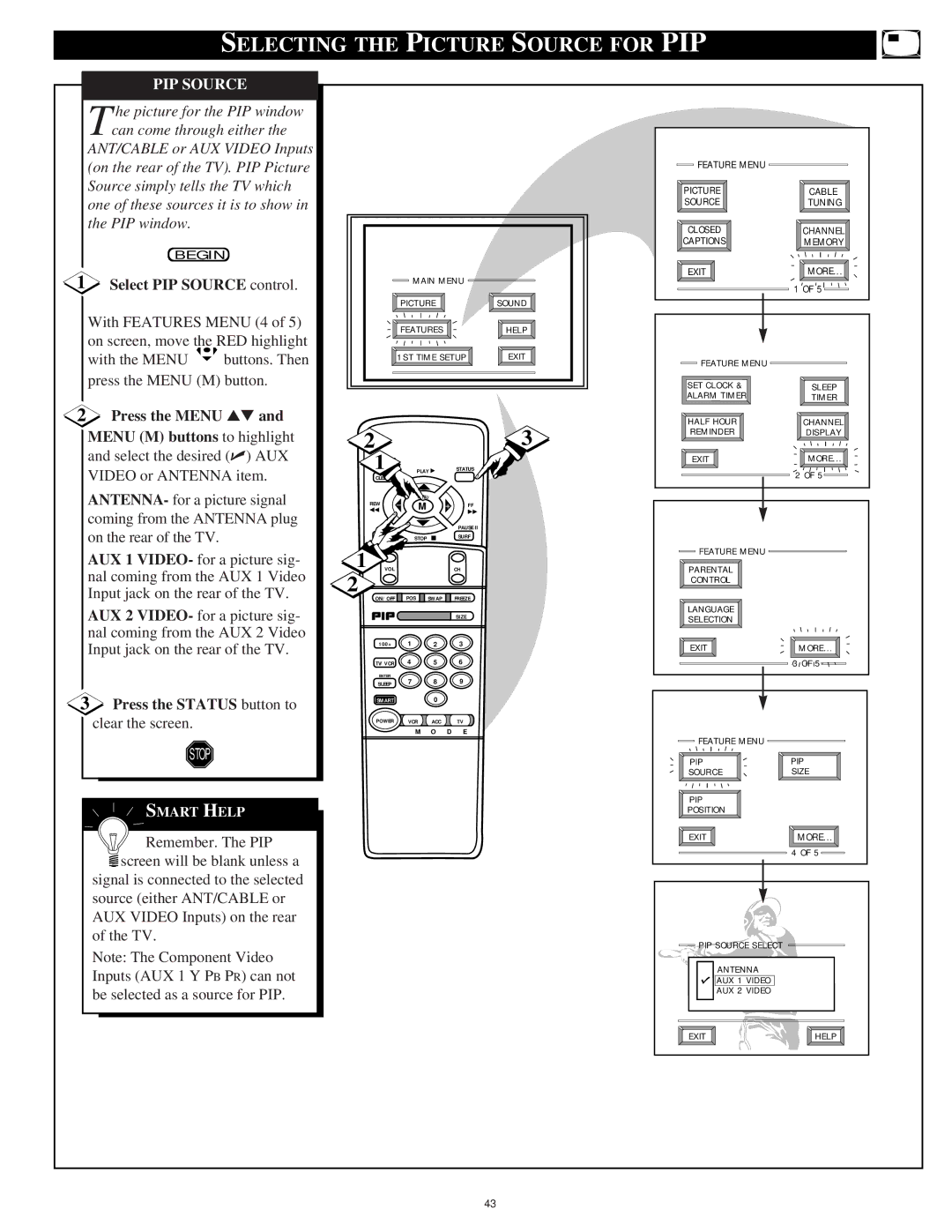 Philips 9P5031C1, 9P5531C1, 9P6031C1, 9P5034C1, 9P5534C1, 9P6034C1 manual Selecting the Picture Source for PIP, PIP Source 