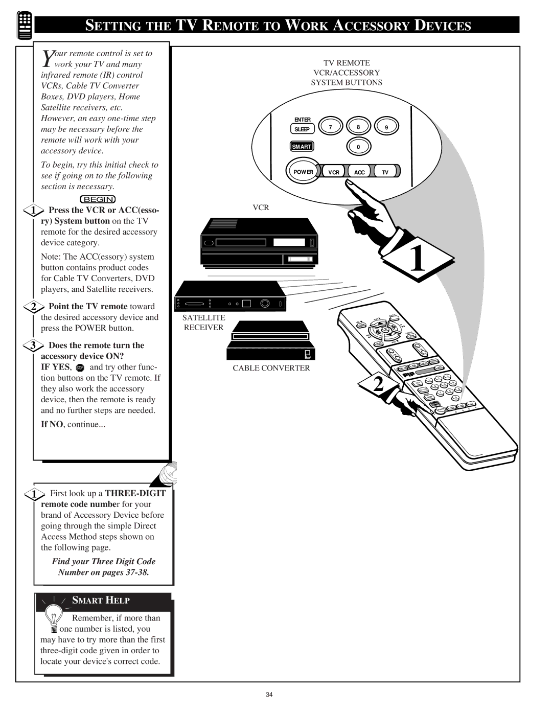 Philips 9P5031C1, 9P6034C1, 9P5034C1, 9P6031C1, 9P5534C1, 9P5531C1 manual Setting the TV Remote to Work Accessory Devices 