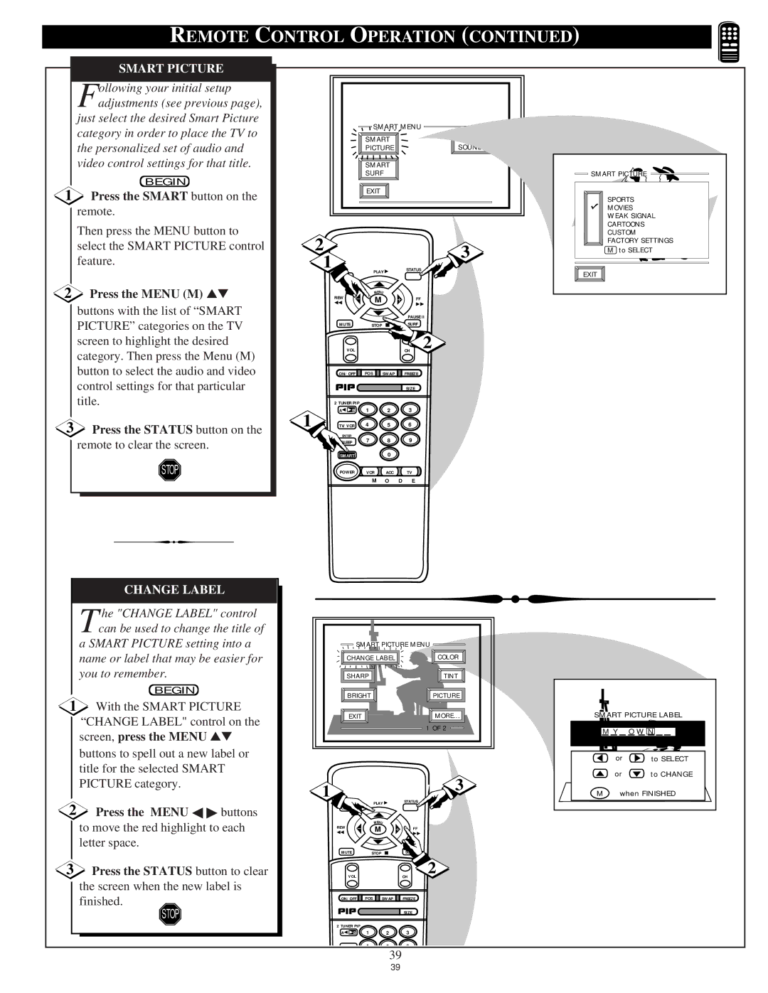 Philips 9P5040C1, 9P6440C1, 9P6040C1, 9P5540C1 manual Smart Picture, Change Label 