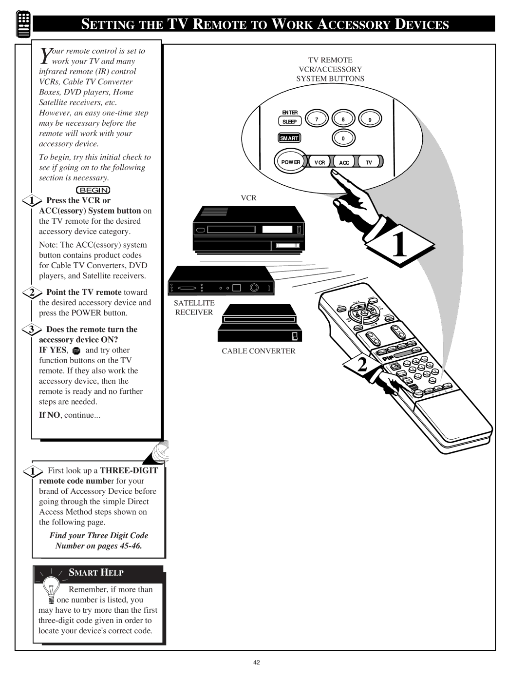 Philips 9P5540C1, 9P6440C1, 9P6040C1, 9P5040C1 manual Setting the TV Remote to Work Accessory Devices 