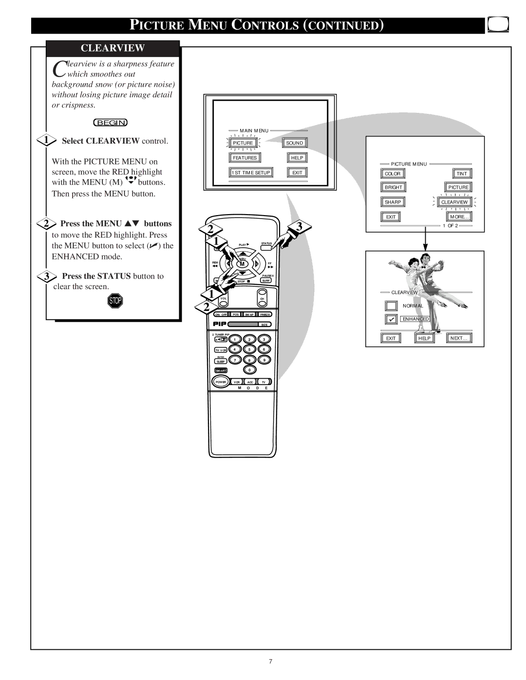 Philips 9P5040C1, 9P6440C1, 9P6040C1, 9P5540C1 manual Picture Menu Controls, Select Clearview control 