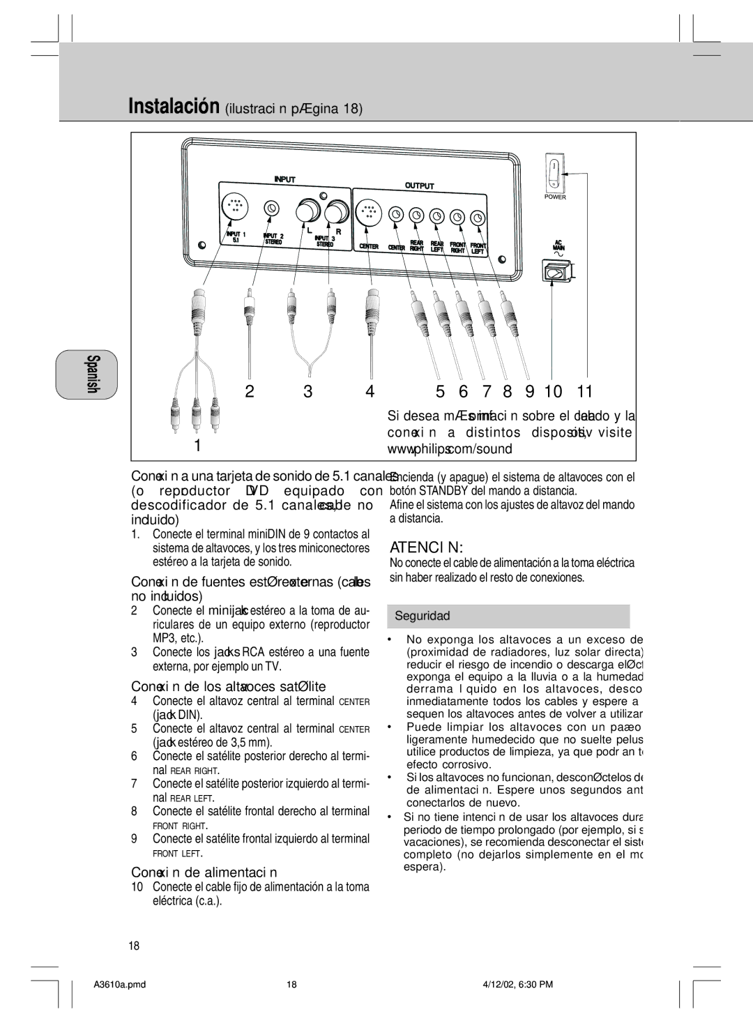 Philips A3.610, MMS316 manual InstalaciÛn ilustraciÛn p·gina, Seguridad, Finish, Polish, Russian 