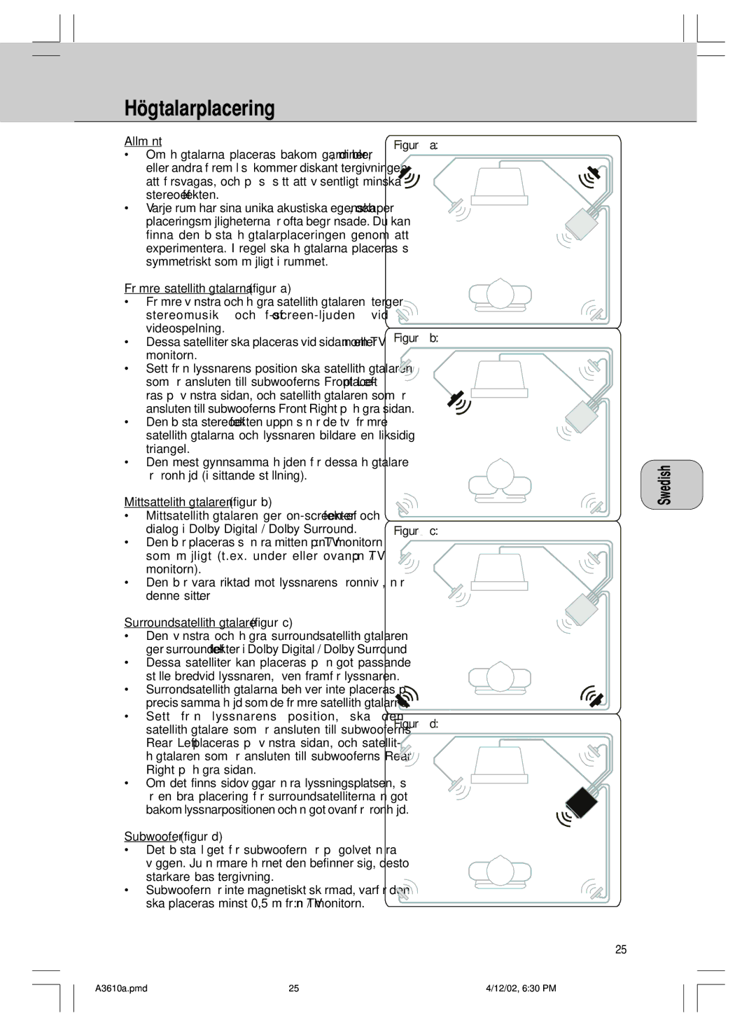 Philips MMS316, A3.610 manual Hˆgtalarplacering 