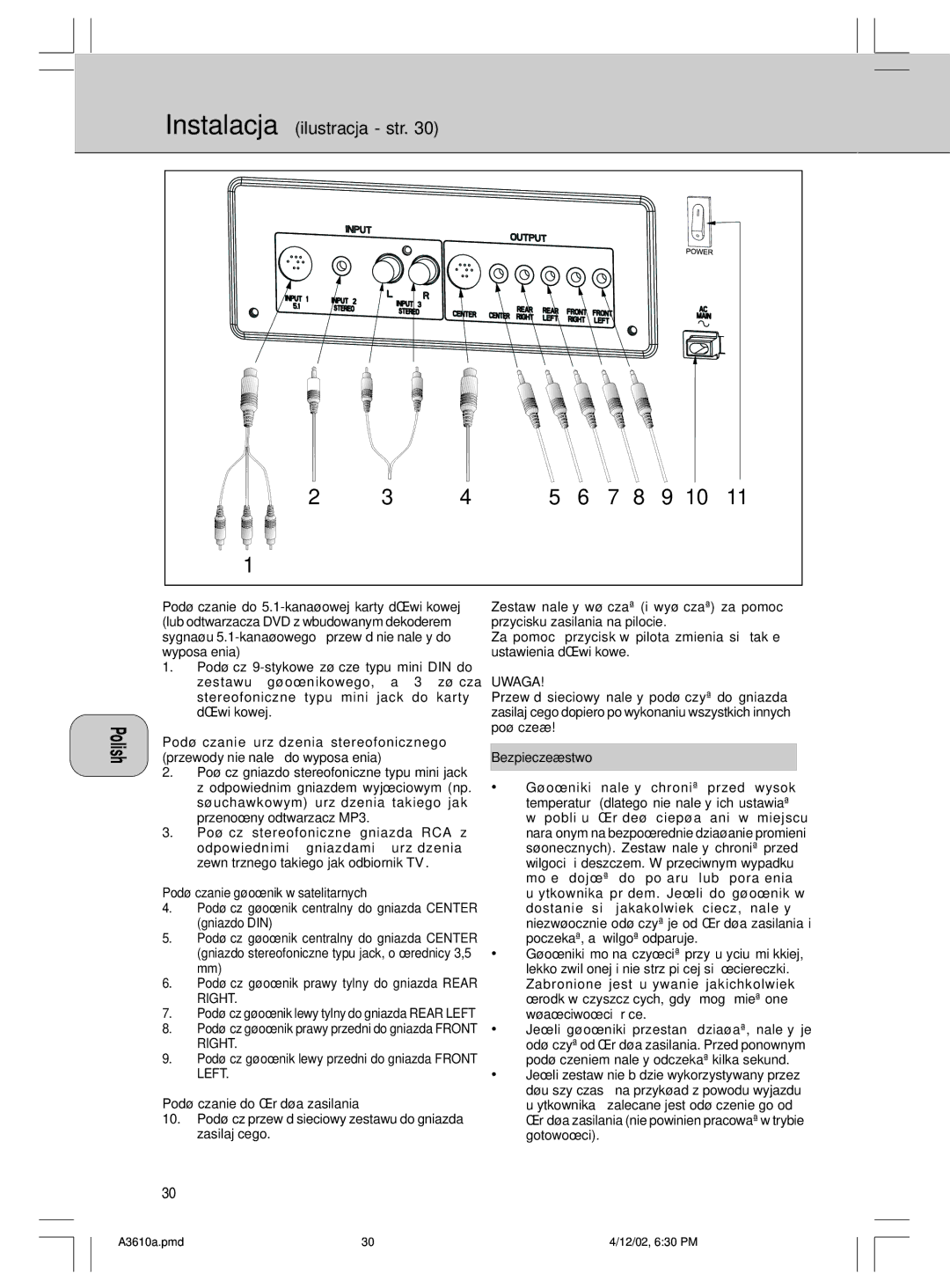 Philips A3.610, MMS316 manual Instalacja ilustracja str, ZewnÊtrznego takiego jak odbiornik TV, Gniazdo DIN, Zasilaj‡cego 