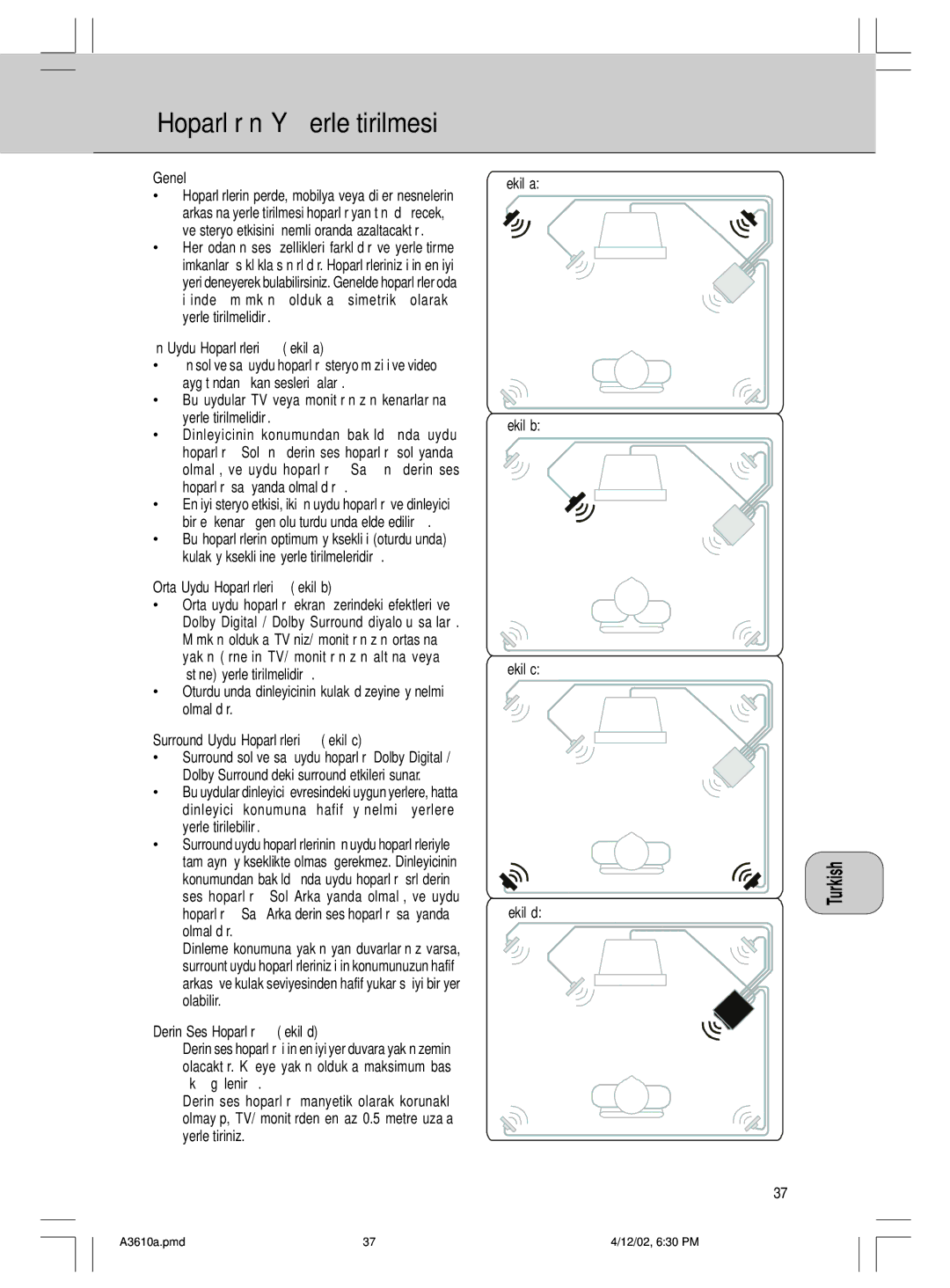 Philips MMS316, A3.610 manual Hoparlˆr¸n Yerle˛tirilmesi 