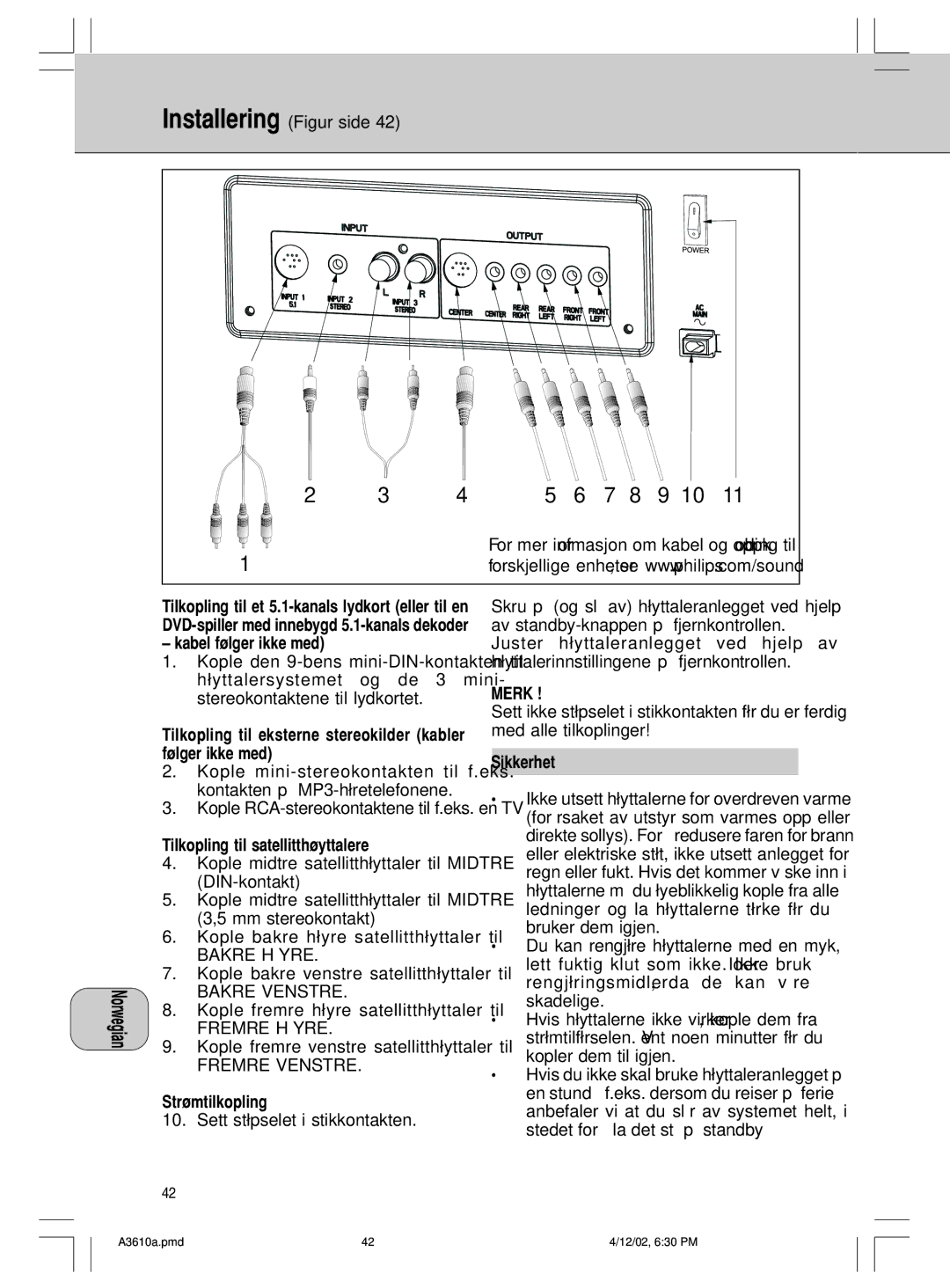 Philips A3.610, MMS316 manual Bakre Venstre, Fremre Venstre 