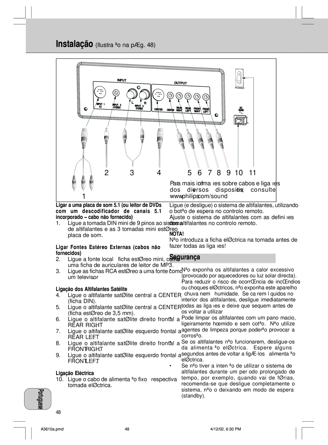 Philips A3.610, MMS316 manual InstalaÁ„o IlustraÁ„o na p·g, Nota 