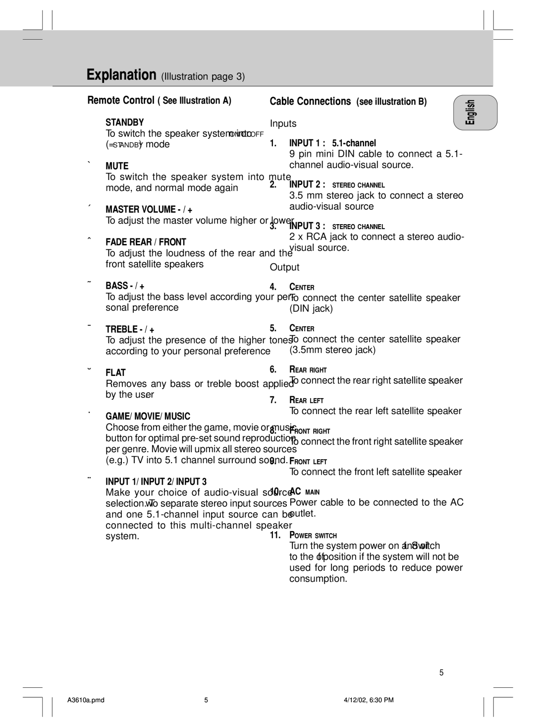 Philips MMS316, A3.610 manual Explanation 