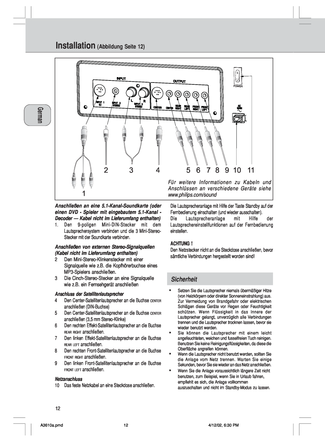 Philips A3.610, MMS316 manual Sicherheit, Installation Abbildung Seite 