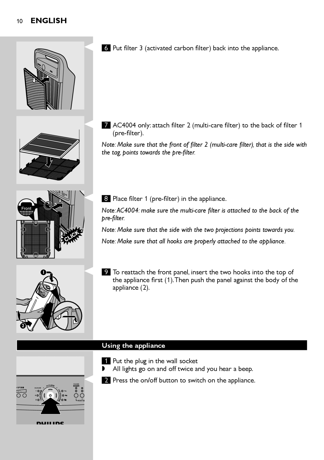 Philips AC4002 manual Using the appliance 