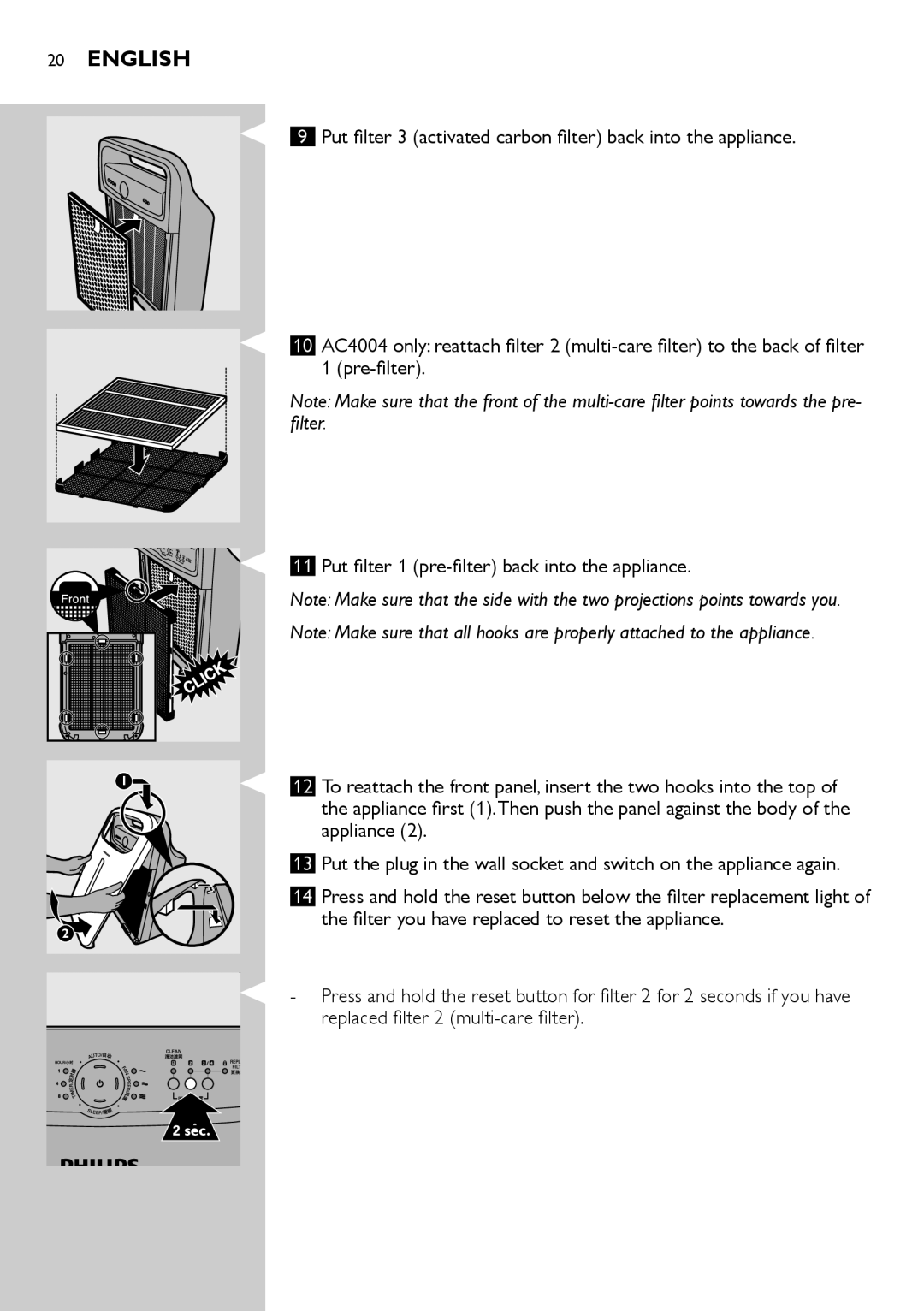 Philips AC4002 manual Appliance first 1.Then push the panel against the body 