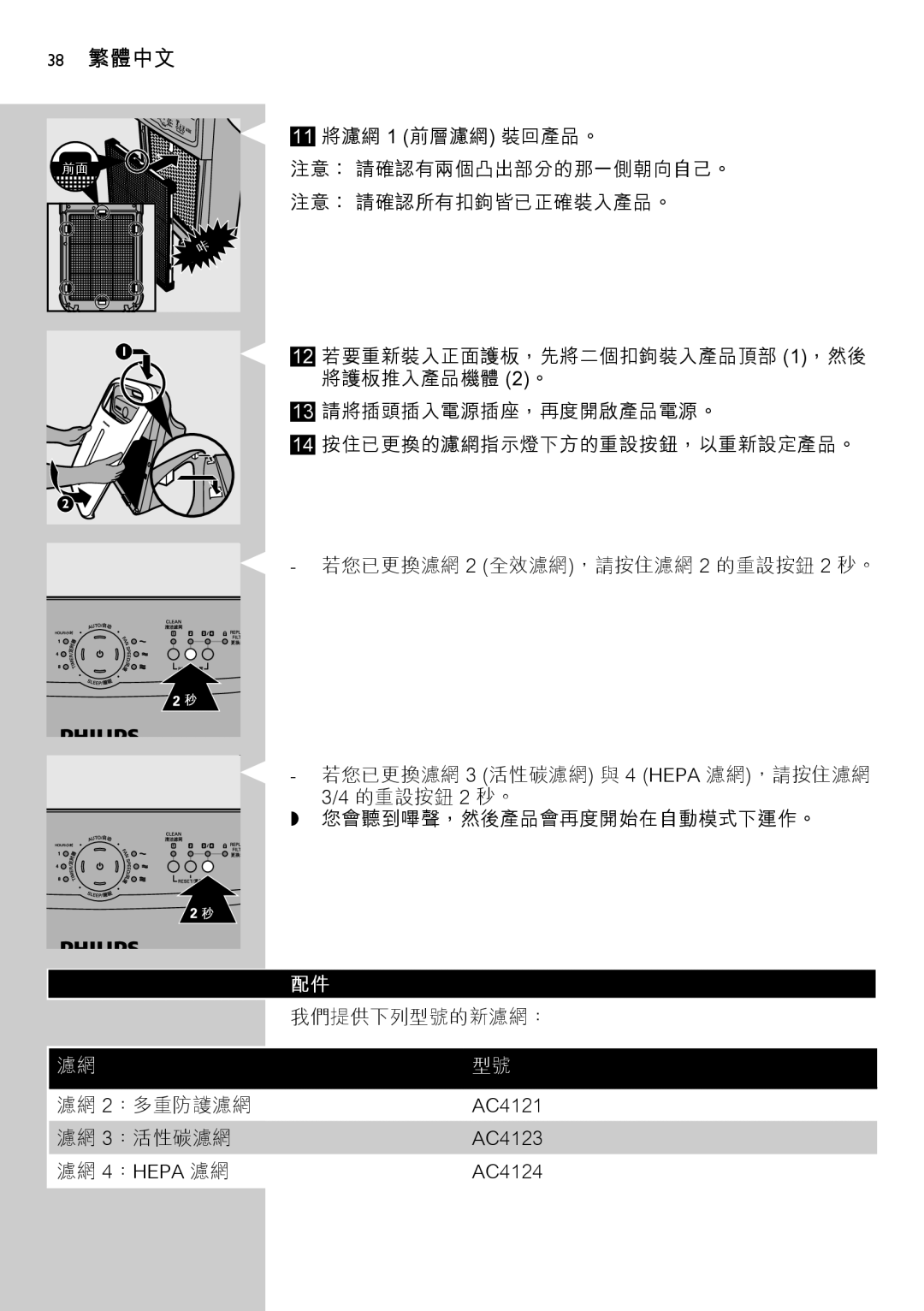 Philips AC4002 manual 38 繁體中文 