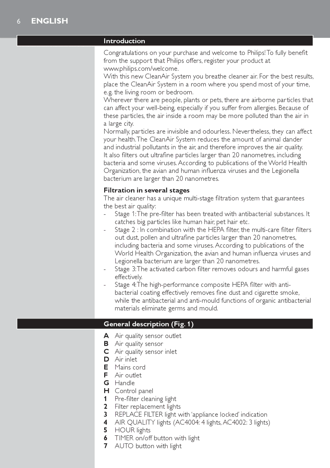 Philips AC4002 manual Introduction, Filtration in several stages, General description 