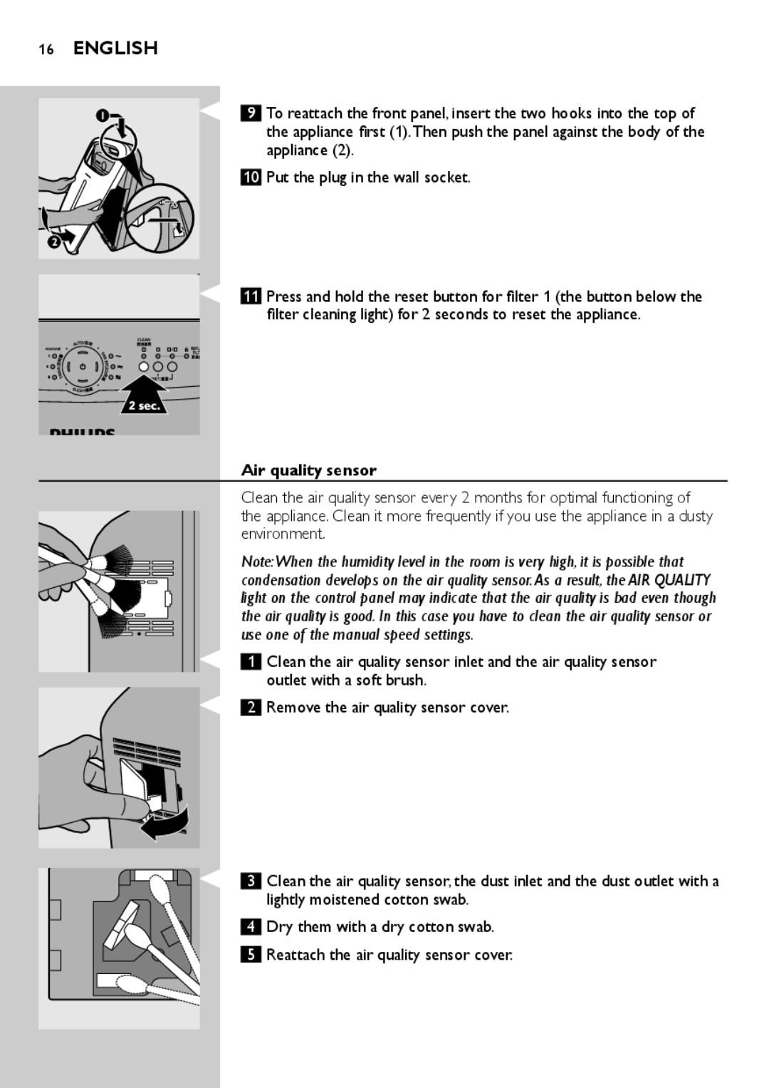 Philips AC4002, AC4004 user manual Appliance Put the plug in the wall socket, Air quality sensor 