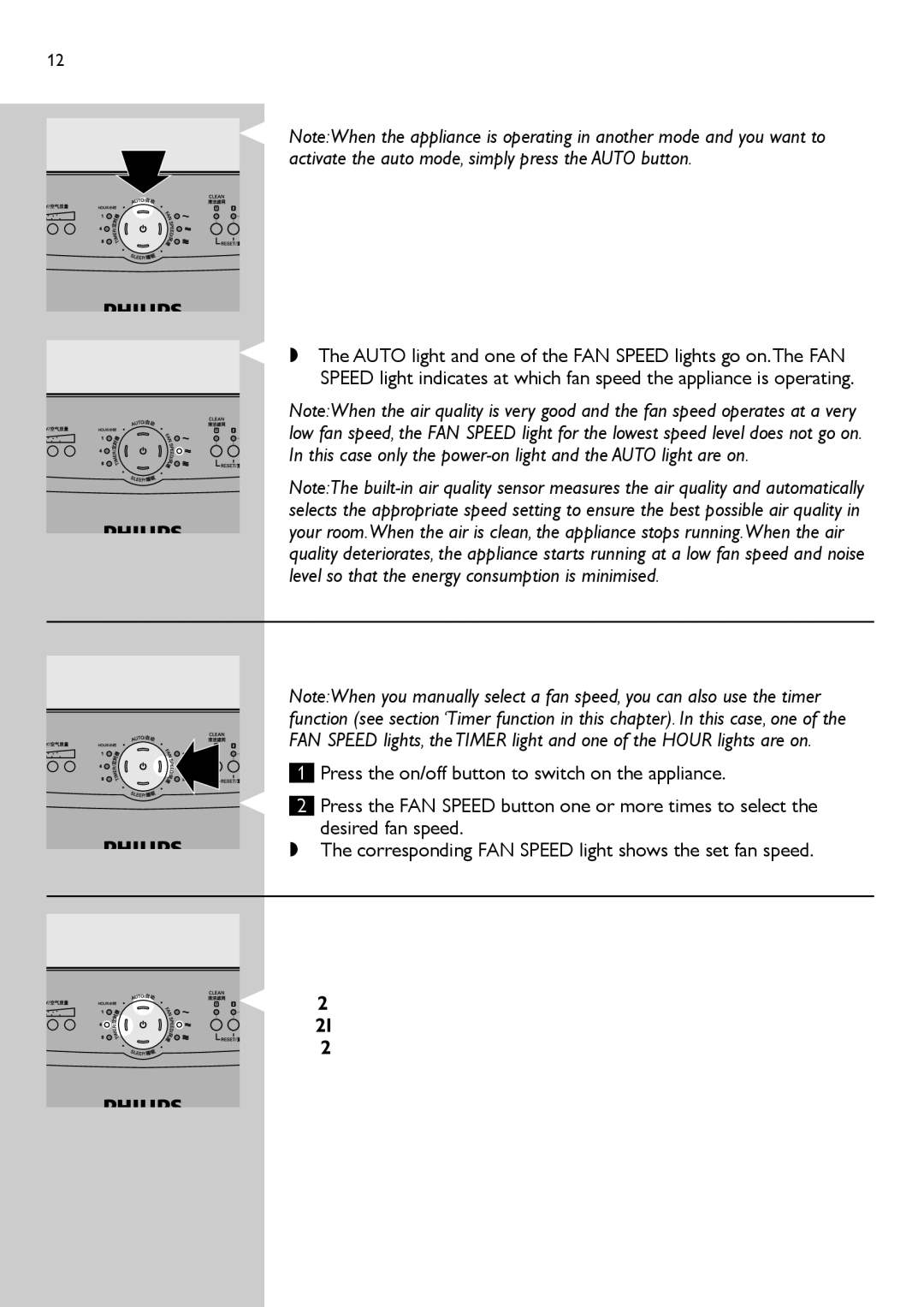 Philips AC4002, AC4004 user manual Fan speed, Timer function 