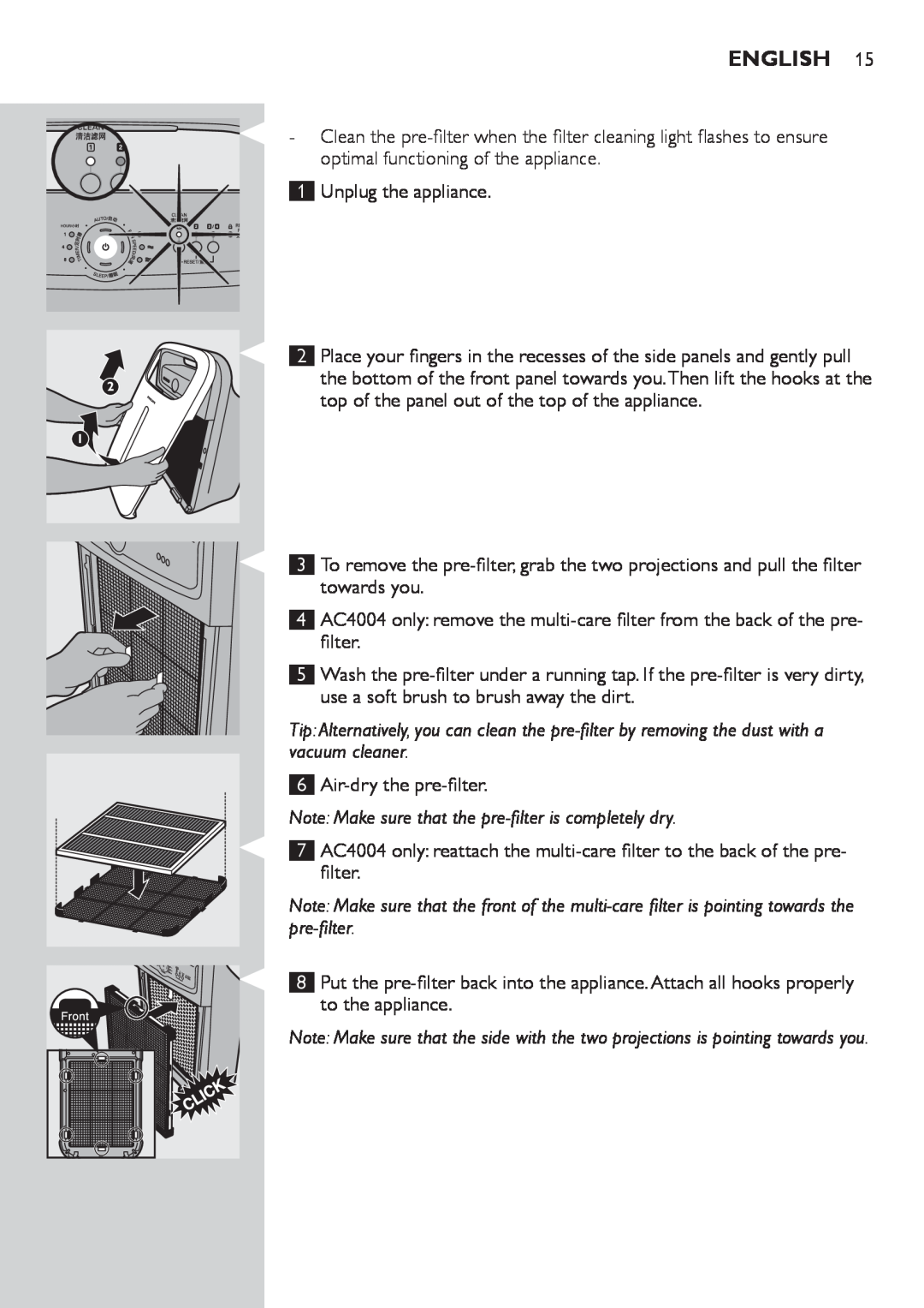 Philips AC4004, AC4002 user manual English, 1Unplug the appliance 