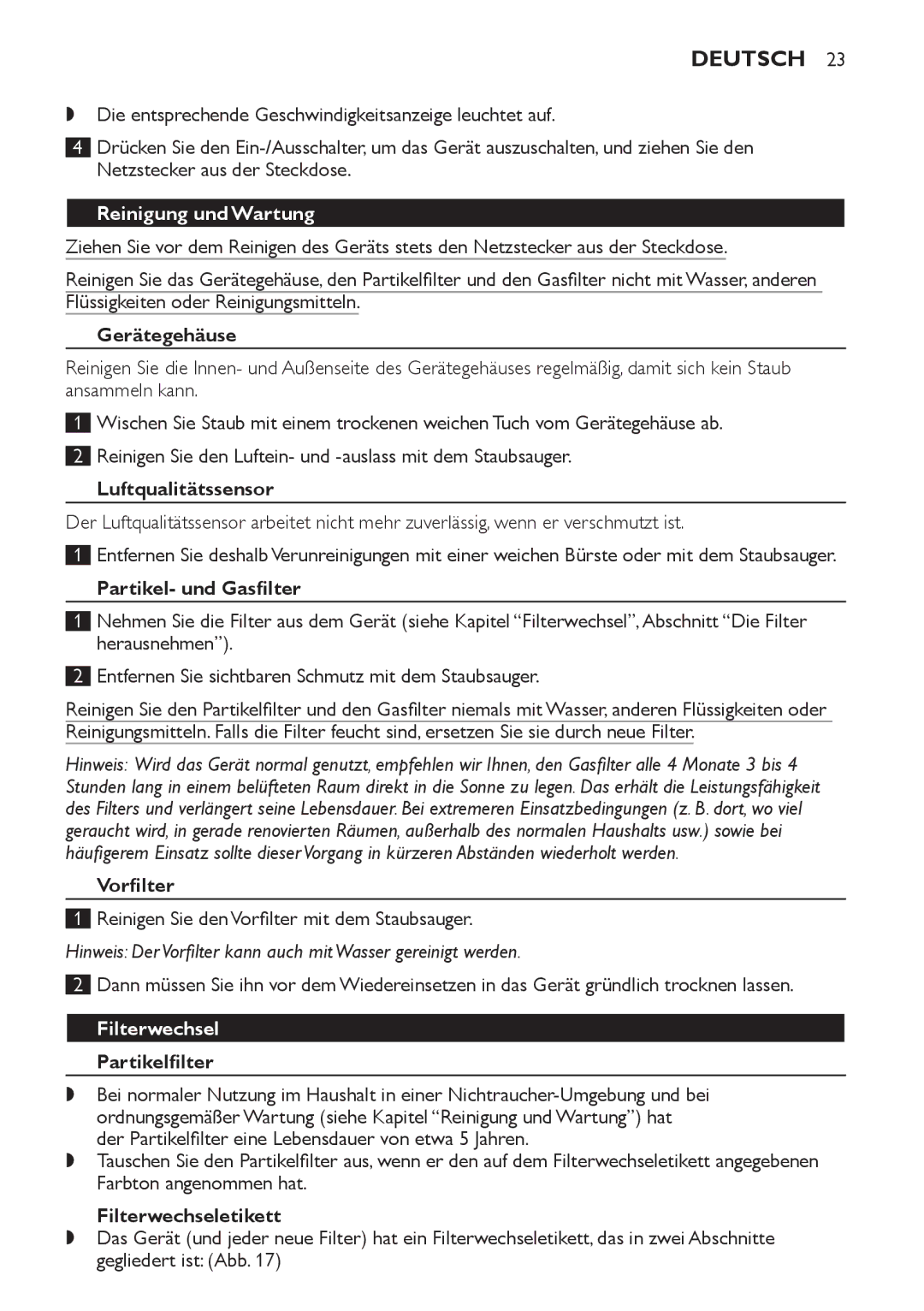 Philips AC4052, AC4054, AC4062, AC4064 manual Reinigung und Wartung, Filterwechsel 