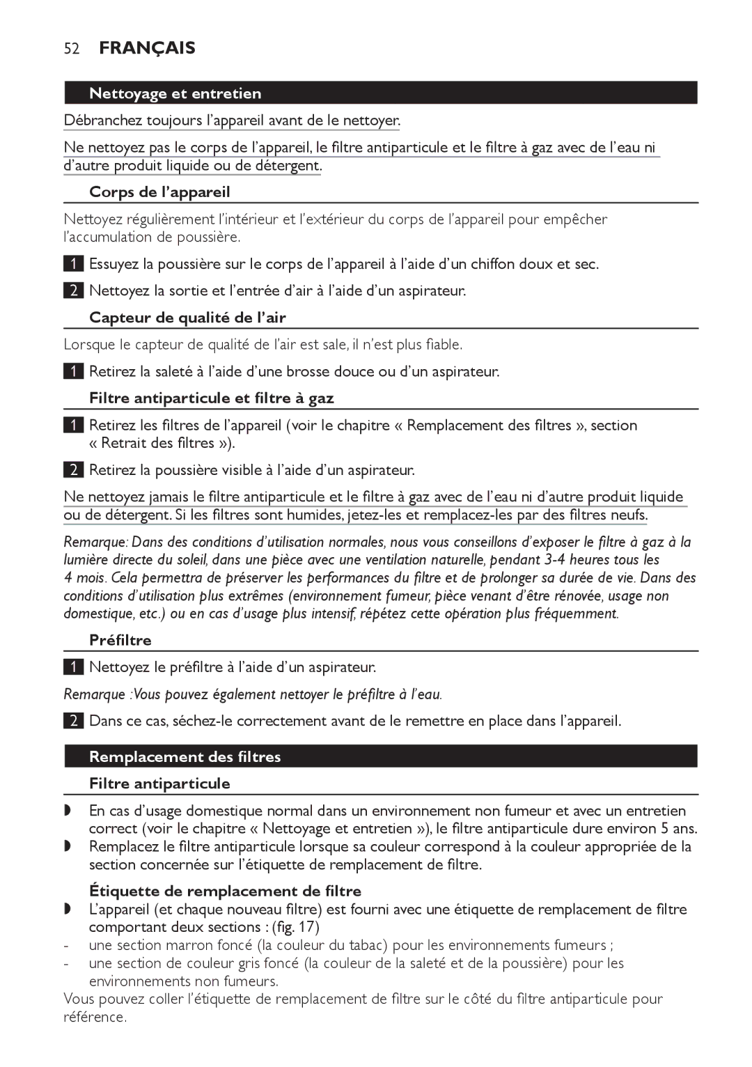 Philips AC4054, AC4062, AC4064, AC4052 manual Nettoyage et entretien, Remplacement des filtres Filtre antiparticule 