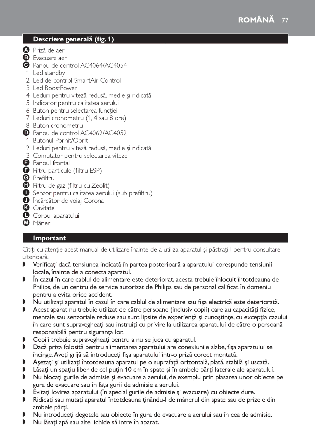 Philips AC4052, AC4054, AC4064 manual Română, Descriere generală fig 