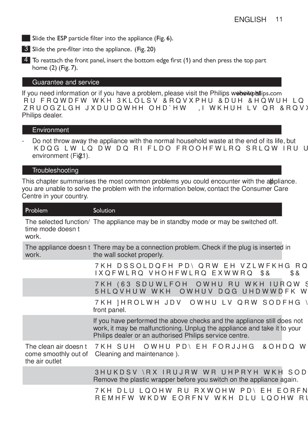 Philips AC4055, AC4065 manual Guarantee and service Environment, Troubleshooting 