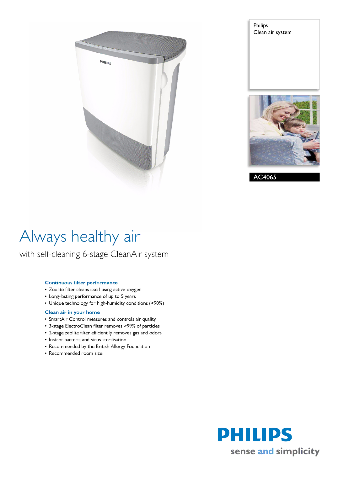 Philips AC4065/00 manual Continuous filter performance, Clean air in your home 