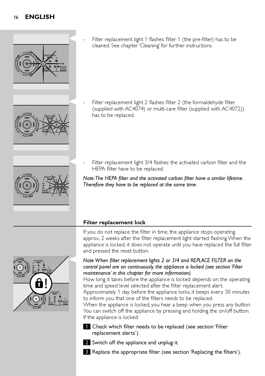 Philips AC4072, AC4074 user manual Filter replacement lock 