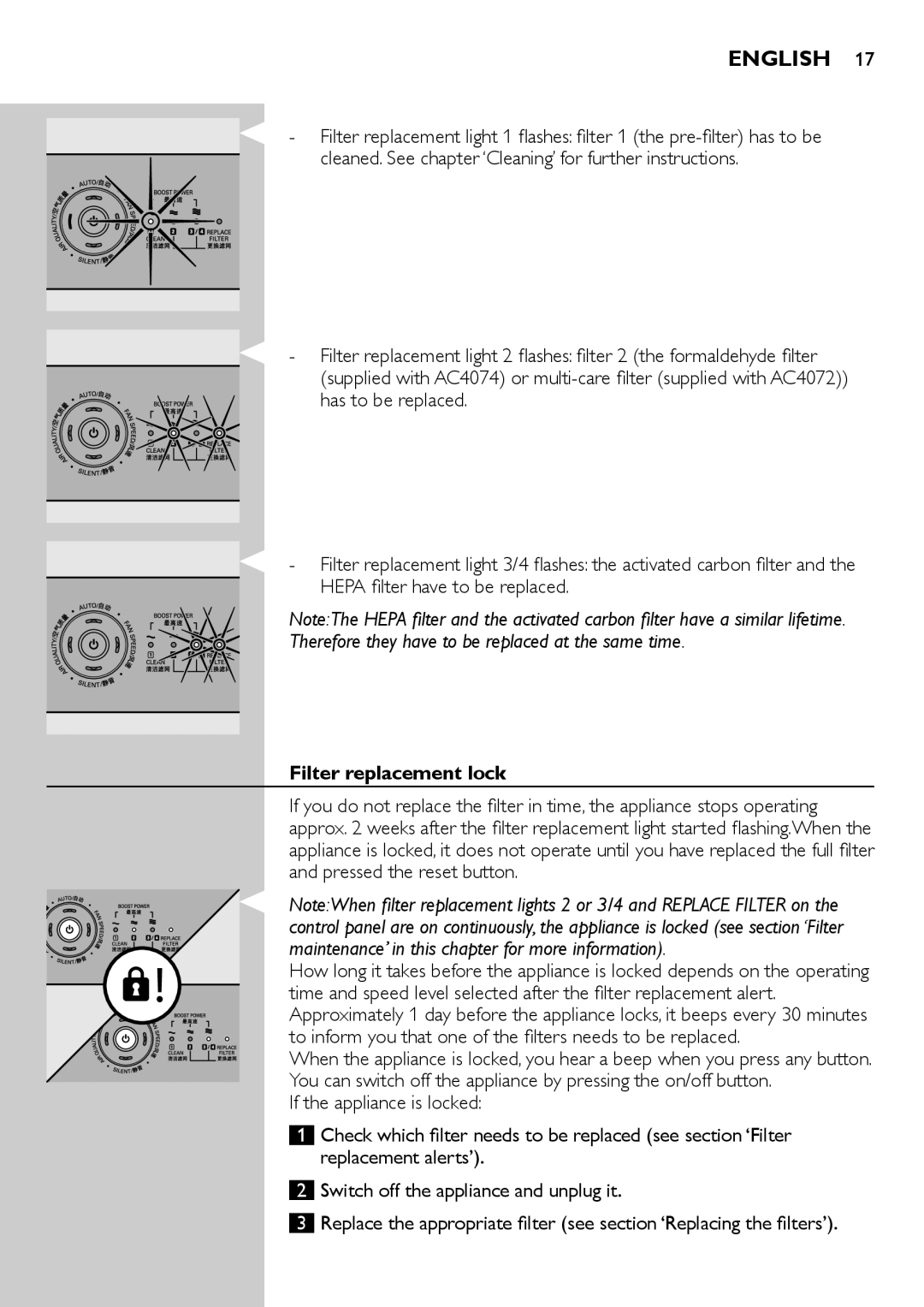 Philips AC4072 user manual Filter replacement lock 