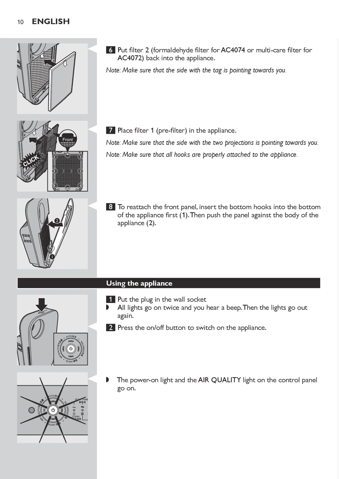 Philips AC4072 user manual Using the appliance 