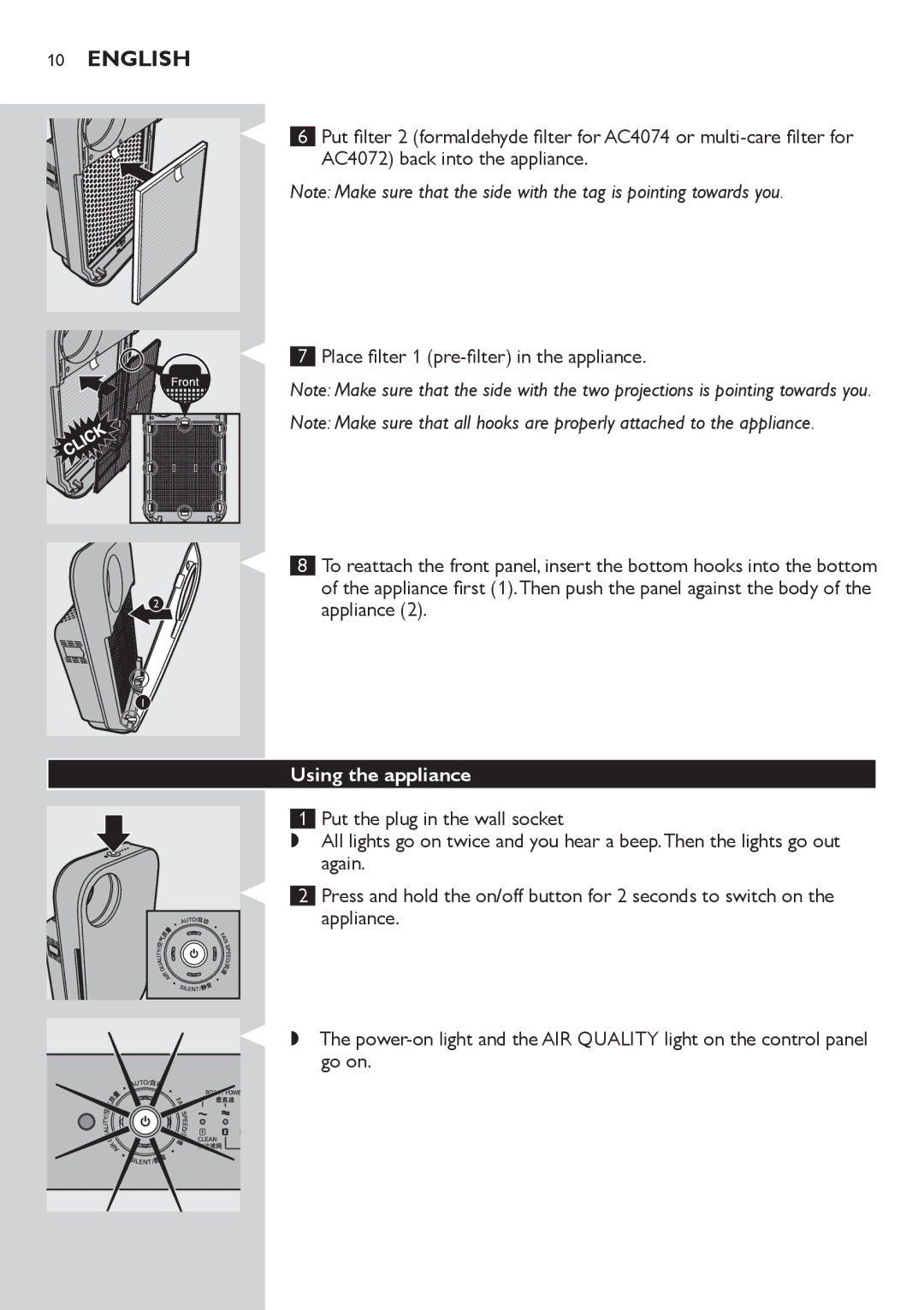 Philips AC4074 manual Using the appliance 