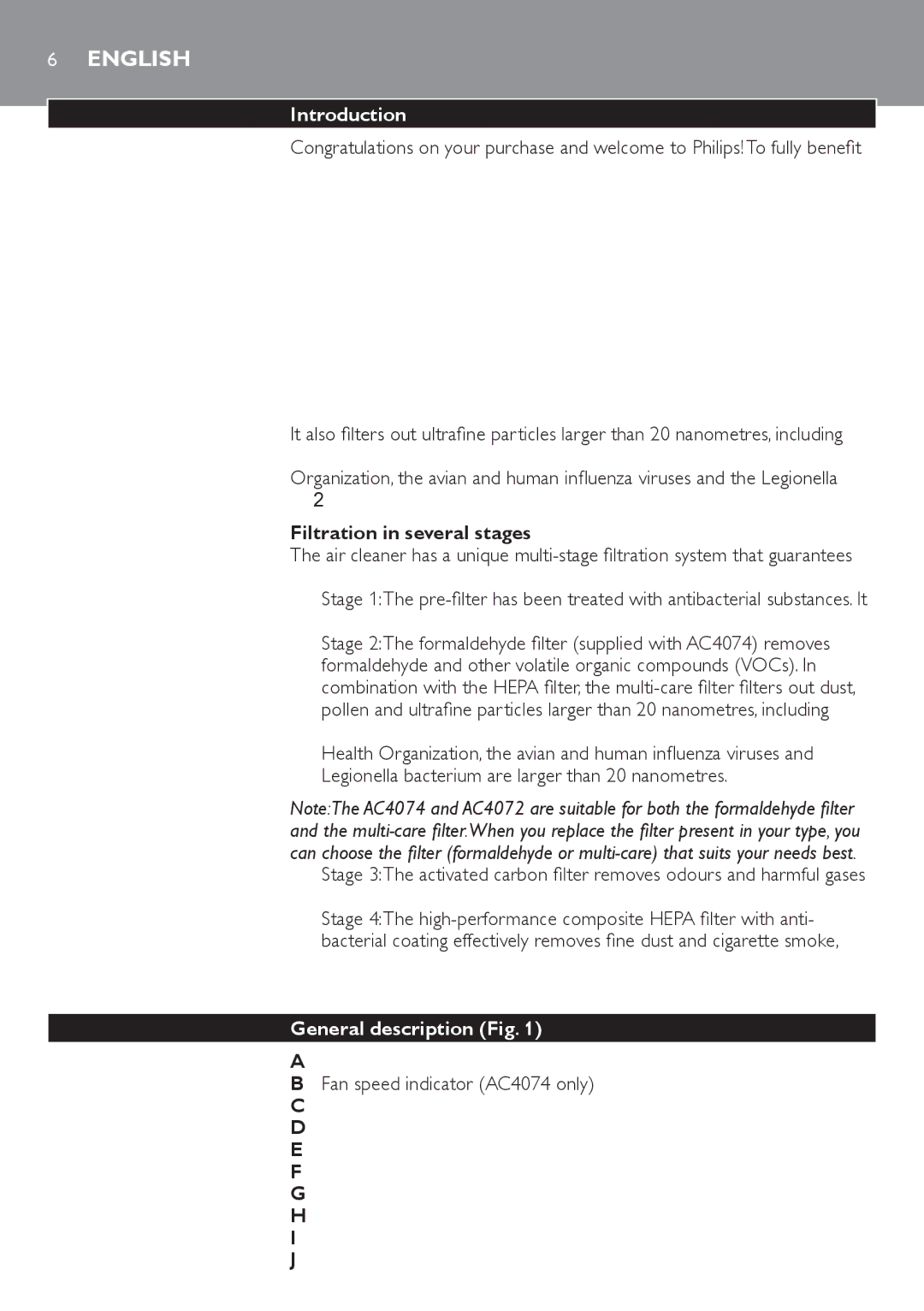 Philips AC4074 manual English, Filtration in several stages 