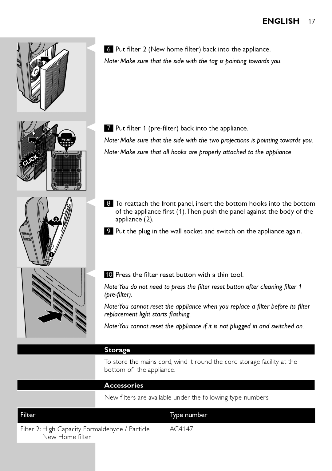 Philips AC4076 user manual Storage, Accessories 