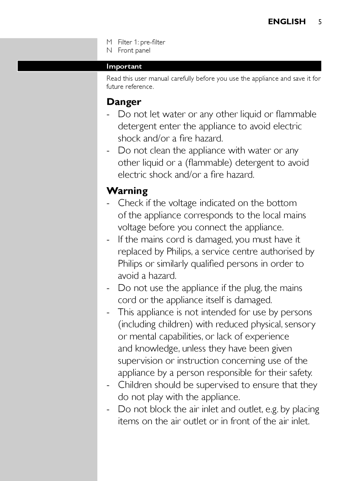 Philips AC4076 user manual Danger, English 