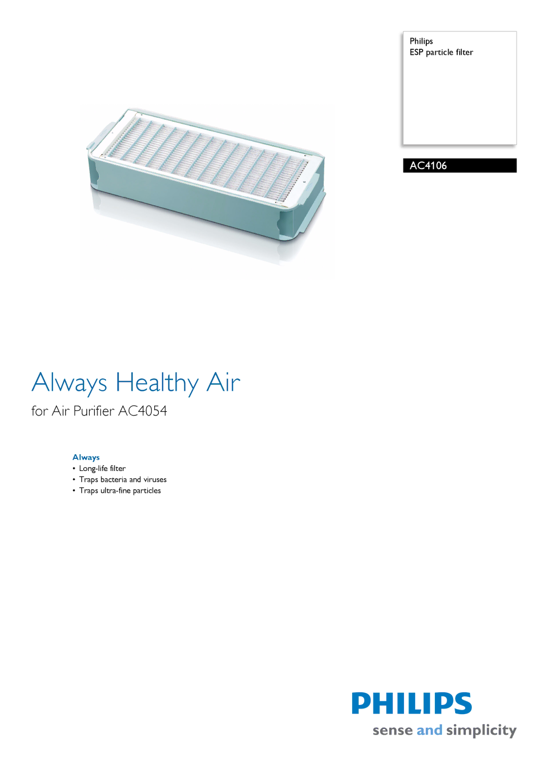 Philips AC4106/00 manual Always Healthy Air, For Air Purifier AC4054 