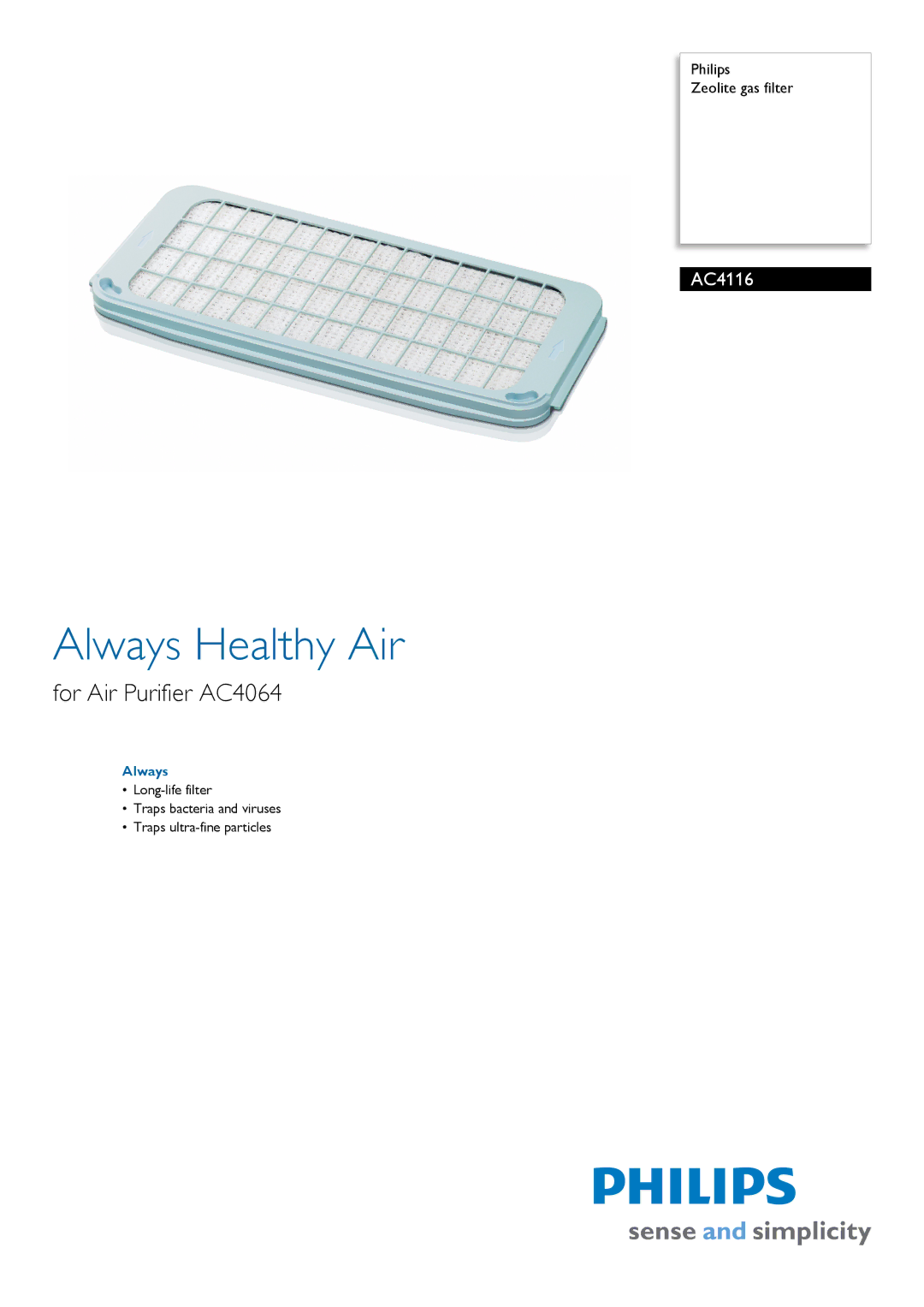 Philips AC4116 manual Always Healthy Air, For Air Purifier AC4064 