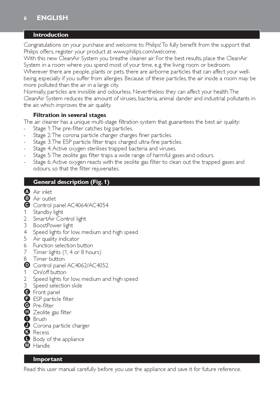 Philips AC4118, AC4108 manual Introduction, Filtration in several stages, General description Fig 