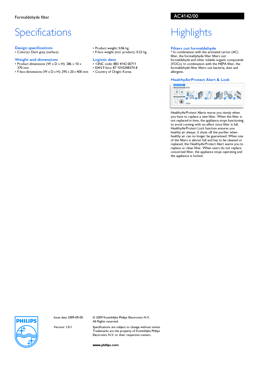 Philips AC4142 manual Specifications, Highlights 