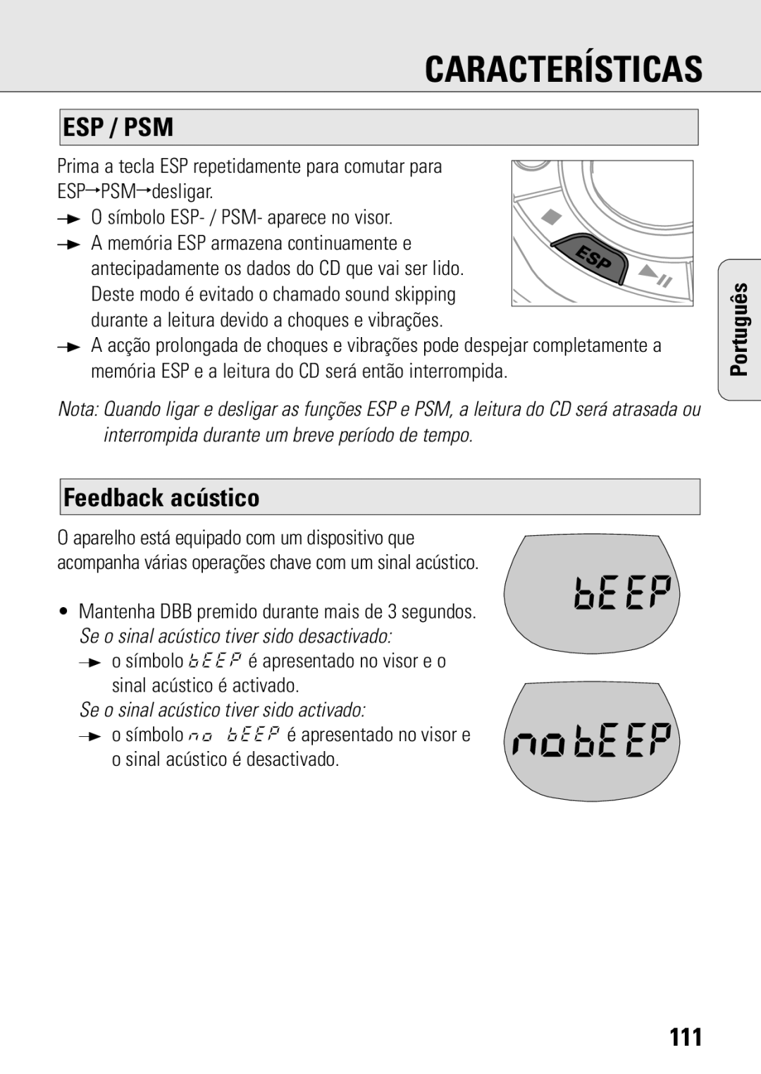 Philips ACT 7583 manual Feedback acústico, 111 