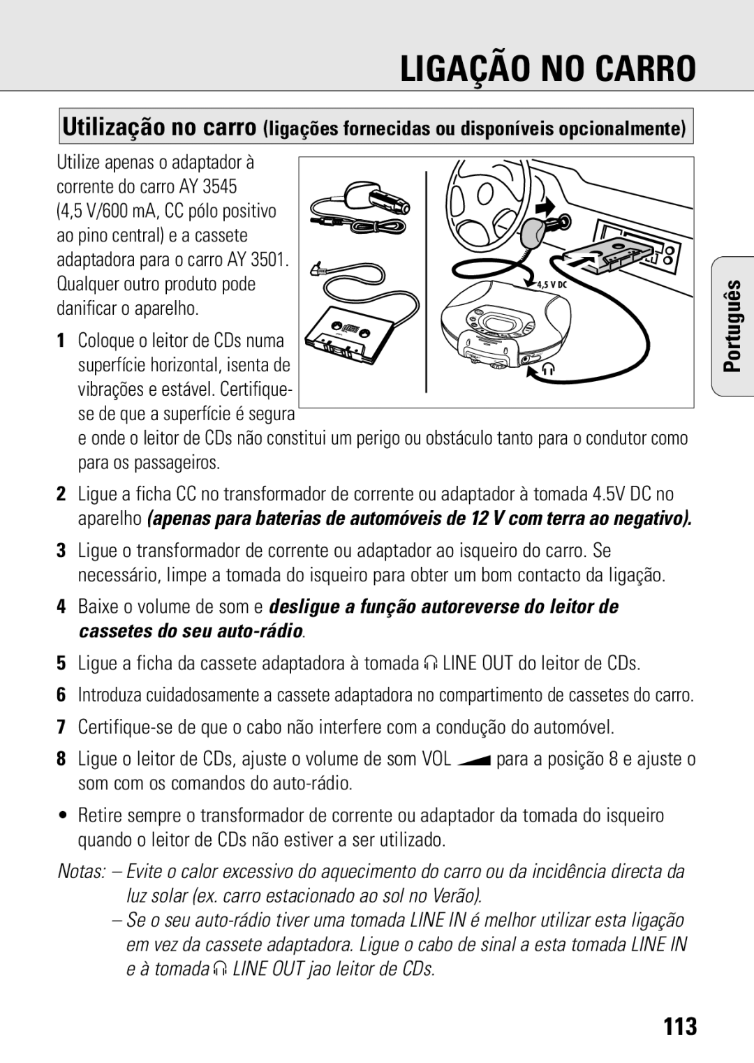 Philips ACT 7583 manual Ligação no Carro, 113 