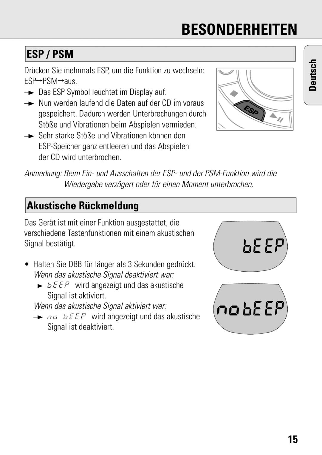 Philips ACT 7583 manual Akustische Rückmeldung, BEEP wird angezeigt und das akustische Signal ist aktiviert 