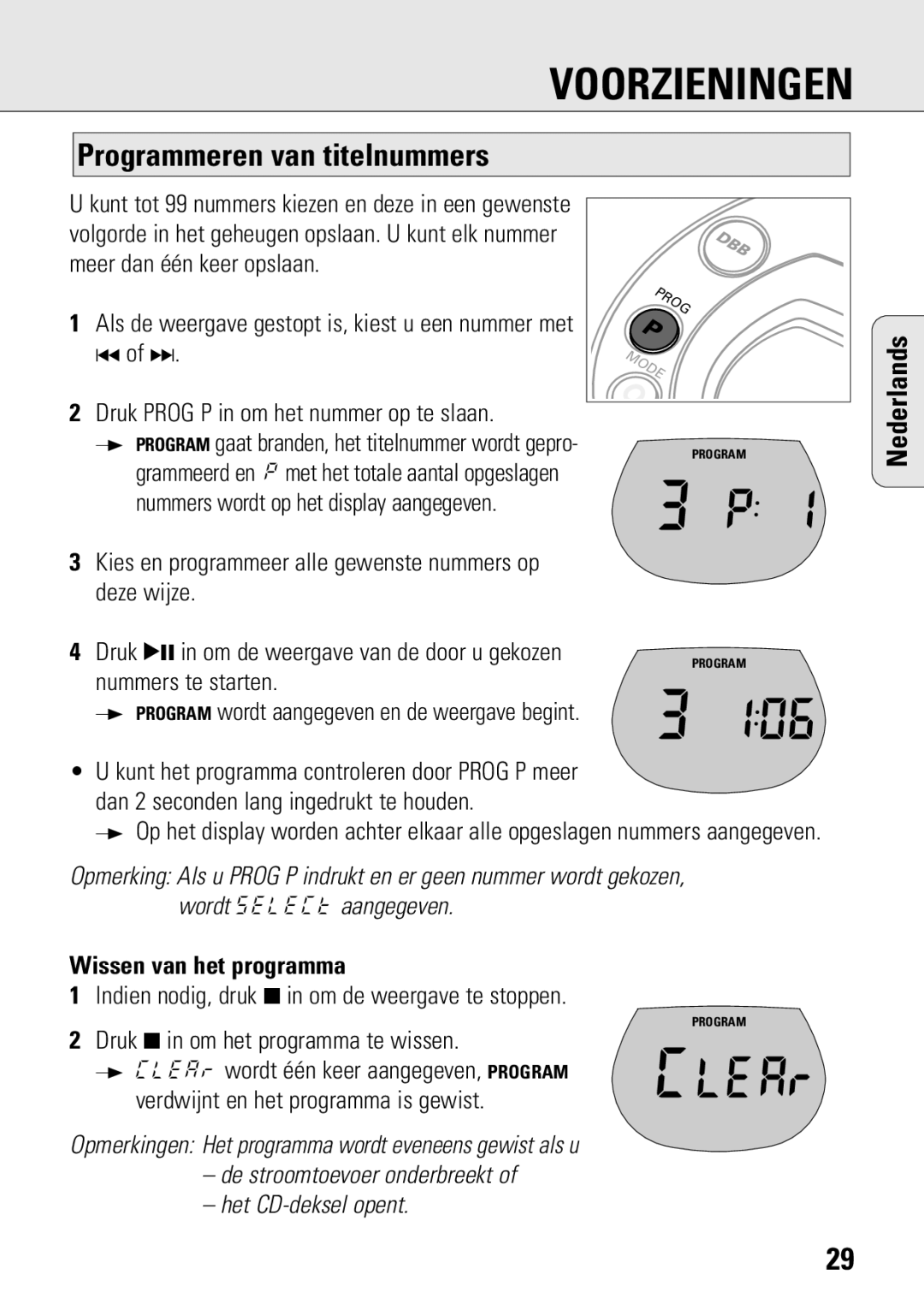 Philips ACT 7583 manual Programmeren van titelnummers, Wissen van het programma, Druk 9 in om het programma te wissen 